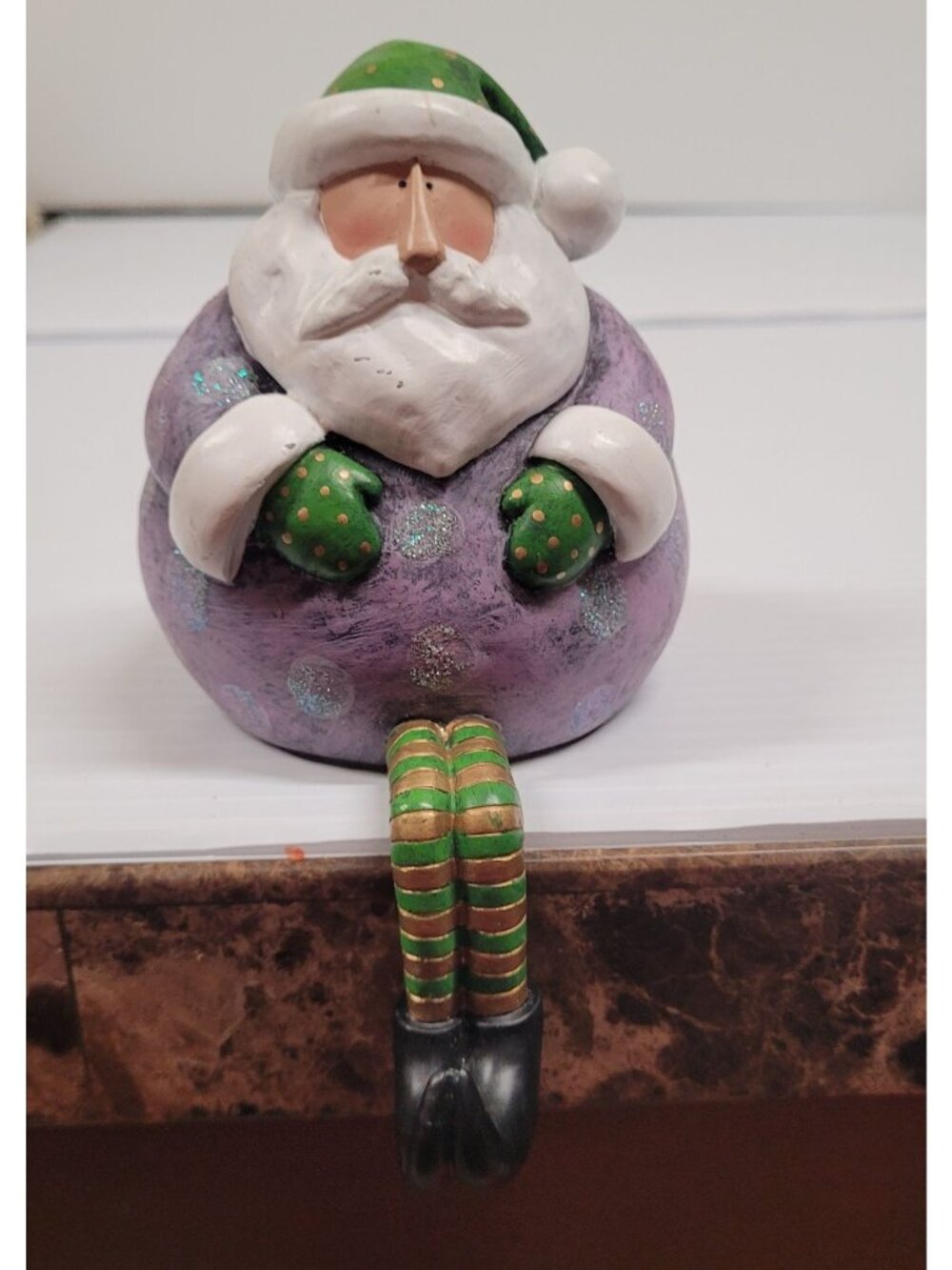 Depart 56 Santa Stocking Holder Shelf Sitter Green Hat & Glitter Accents Flaws